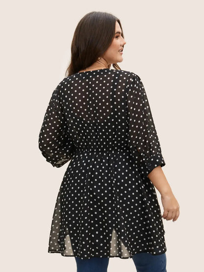 Chiffon Polka Dot Button Detail Blouse