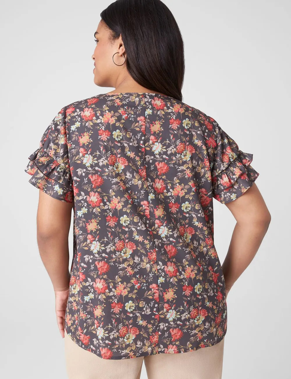 Flutter-Sleeve Crew-Neck Top
