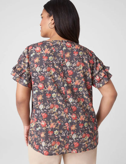 Flutter-Sleeve Crew-Neck Top
