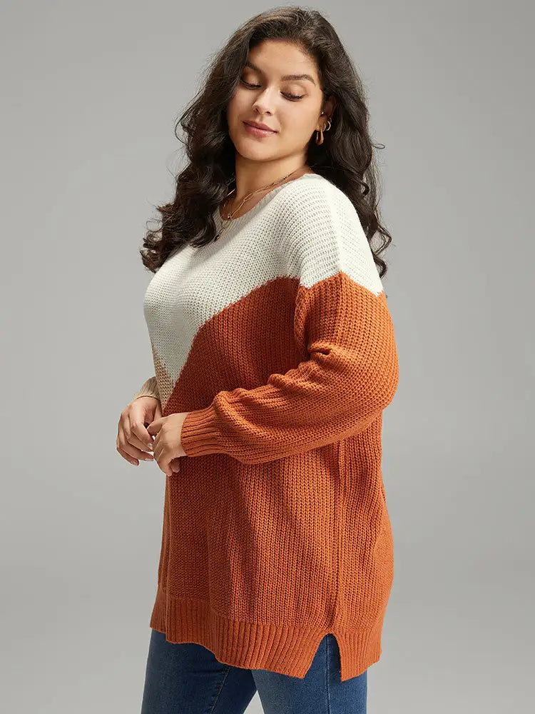 Colorblock Split Side Drop Shoulder Pullover