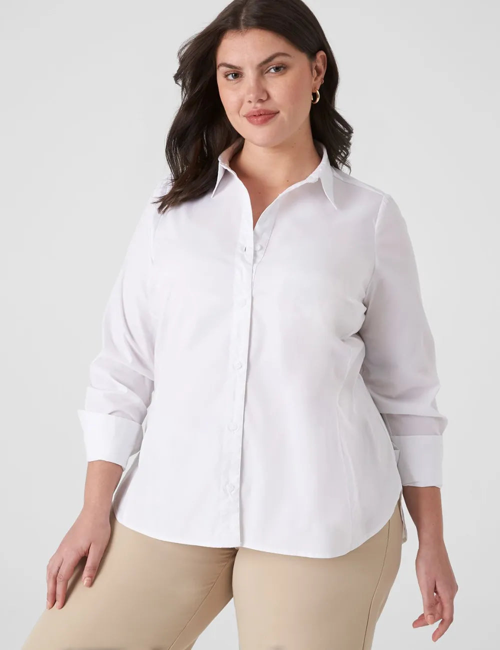 Button-Front No-Peek Girlfriend Shirt