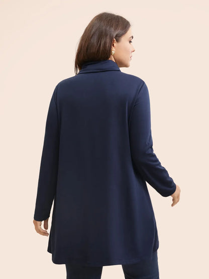 Plain Wrap Hem Turtleneck Sweatshirt