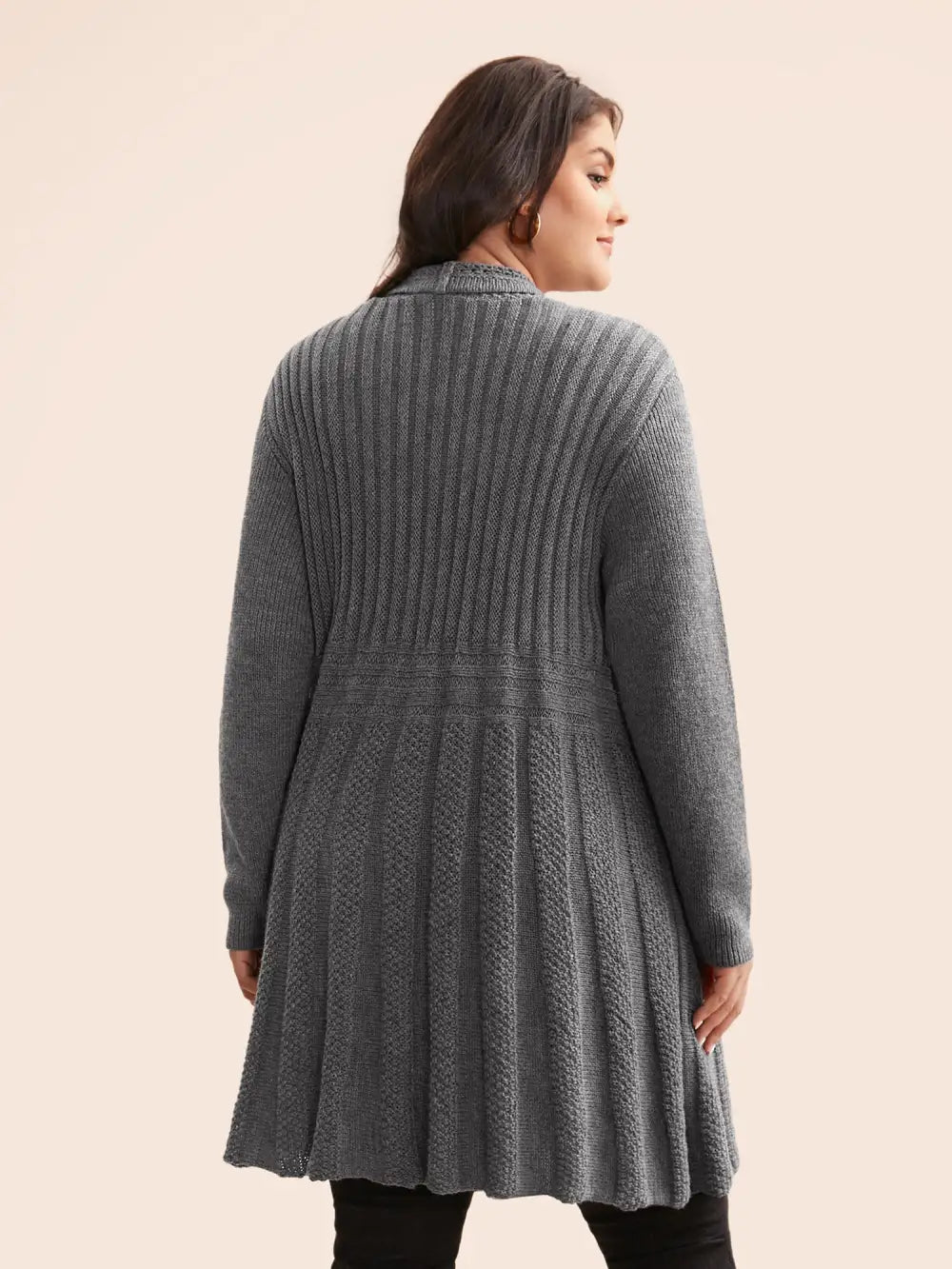 Plain Textured Kimono Collar Cardigan