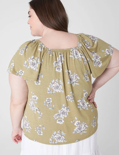 Flutter-Sleeve Square-Neck Knit Top