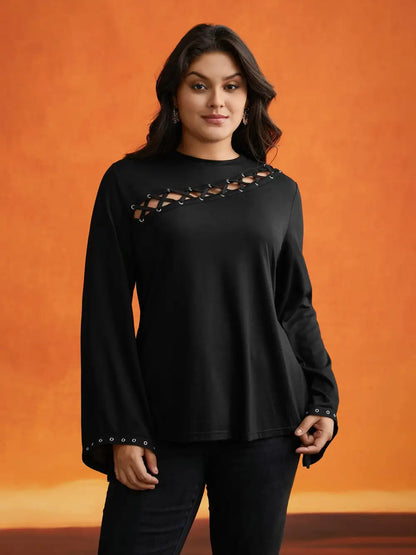 Peek-A-Boo Cut-Out Neckline T-Shirt