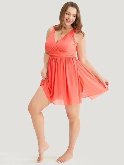 Sculpt Waist Ruched Split Hem Swim Dress