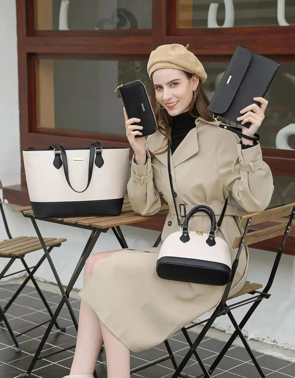 4PCS Women Fashion Handbags Purses Wallet Tote Shoulder Bags