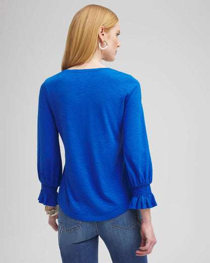 Smocked 3/4 Sleeve Tee