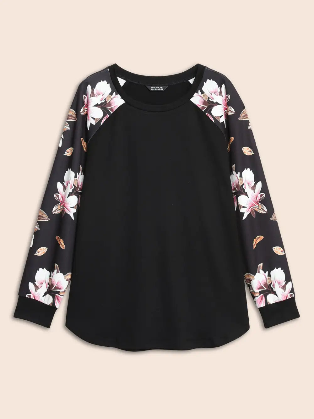 Floral Patchwork Crew Neck Raglan Sleeve Sweatshirt