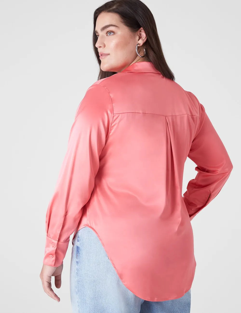 Collar Button-Down Satin Shirt