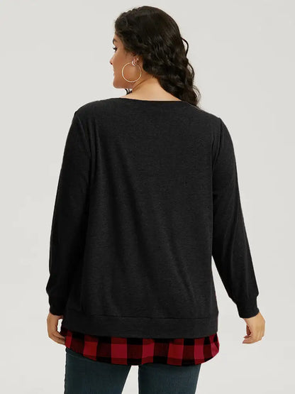 Heather Plaid Patchwork Crew Neck T-Shirt