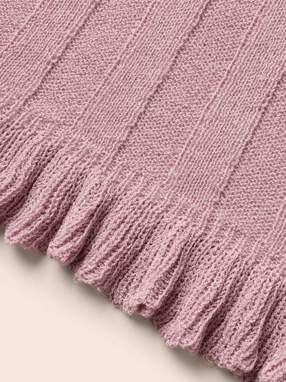 Ruffle Trim Ties Cable Knit Cardigan