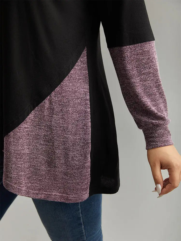 Two Tone Patchwork Heather Arc Hem T-Shirt