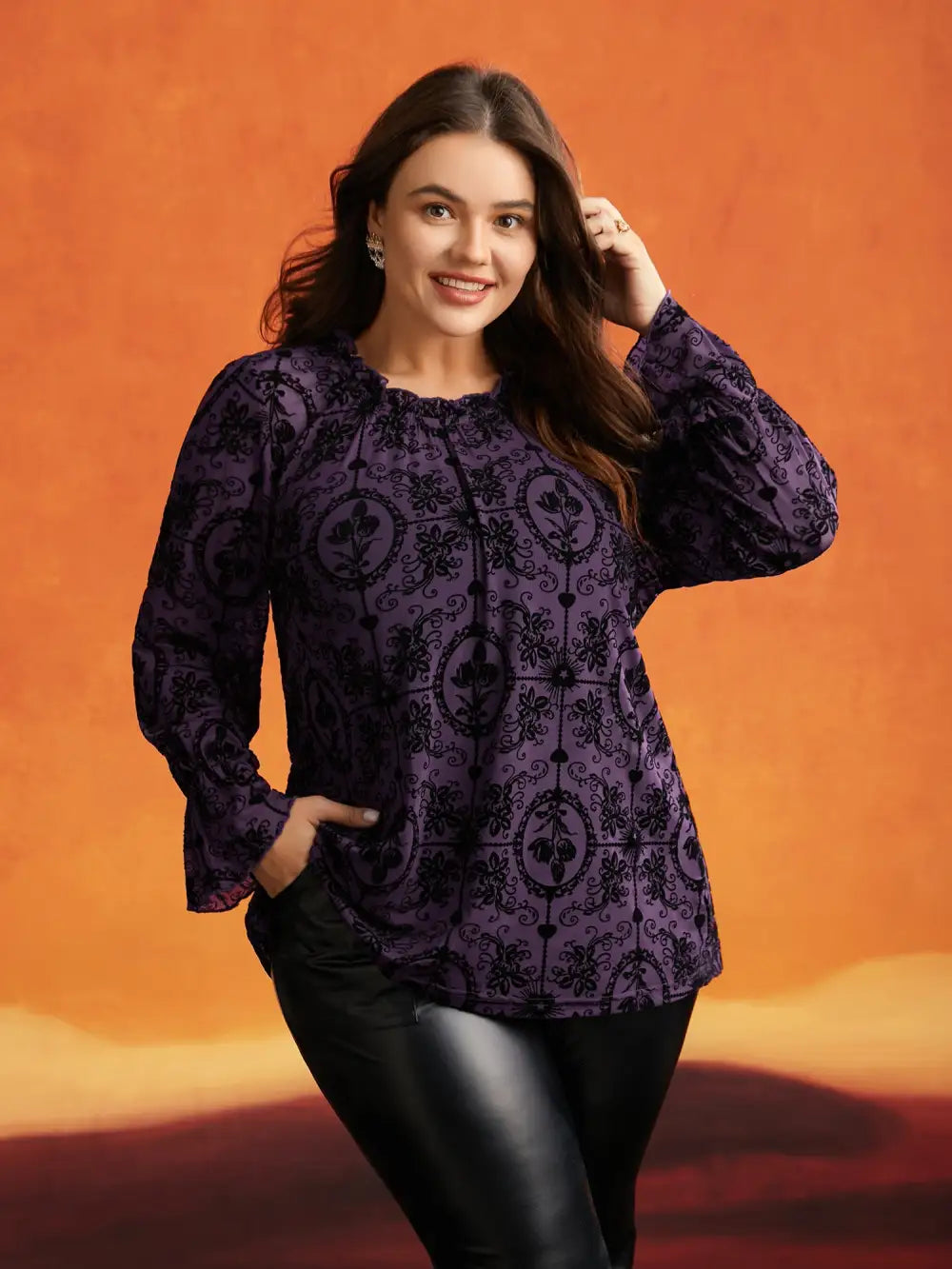 Elastic Flocked Mesh Blouse