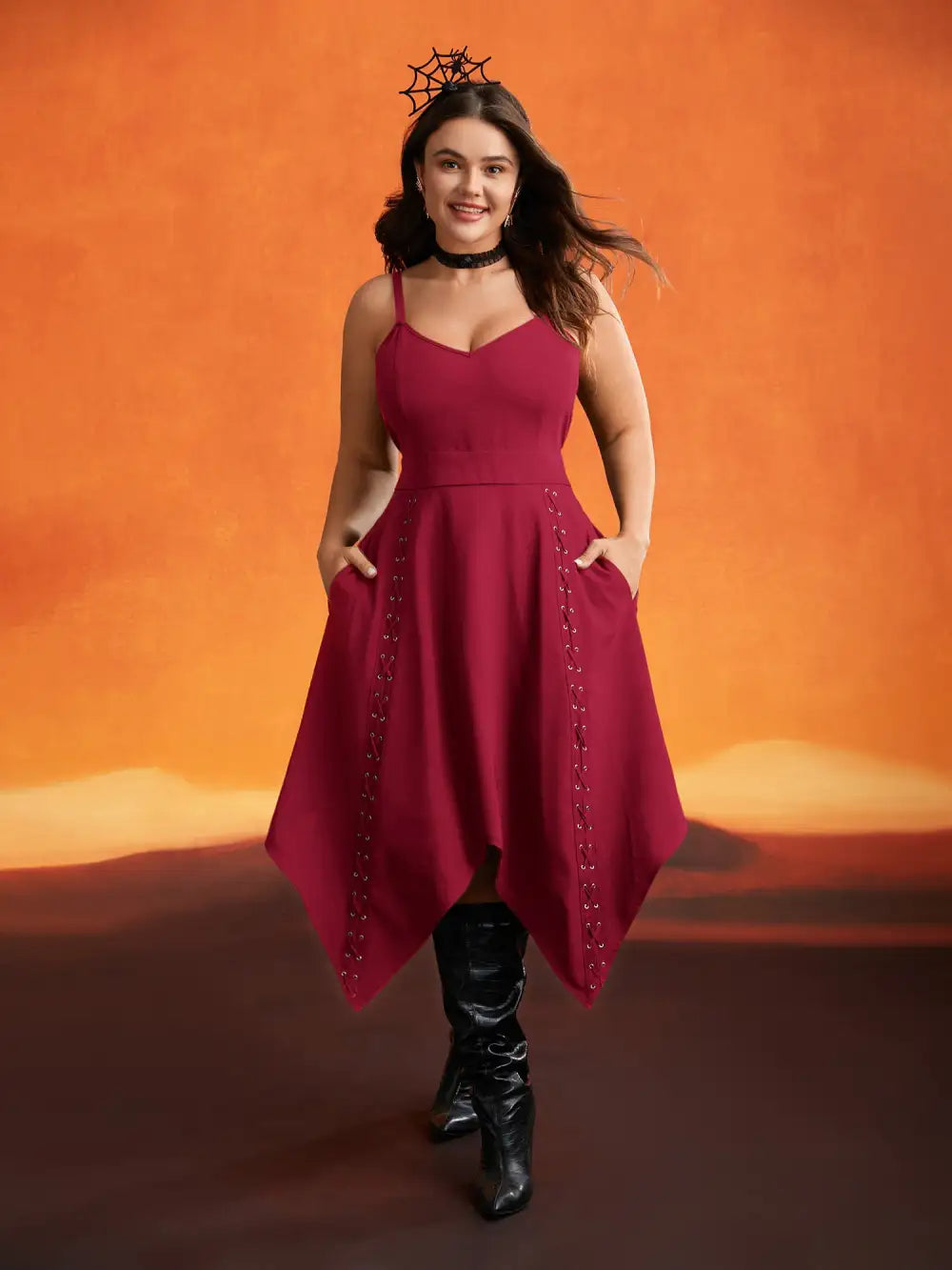 Mystic Irregular Lace Up Midi Dress