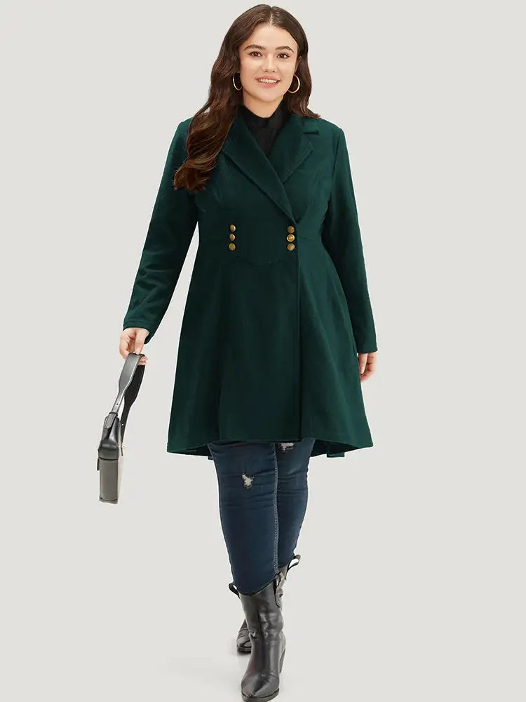 Solid Lapel Collar Double Breasted Coat