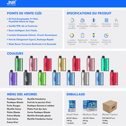 JNR Aurora 27K 27000 Puffs 2+10ml Replaceable Pod Kit Refillable Original Disposable Vape