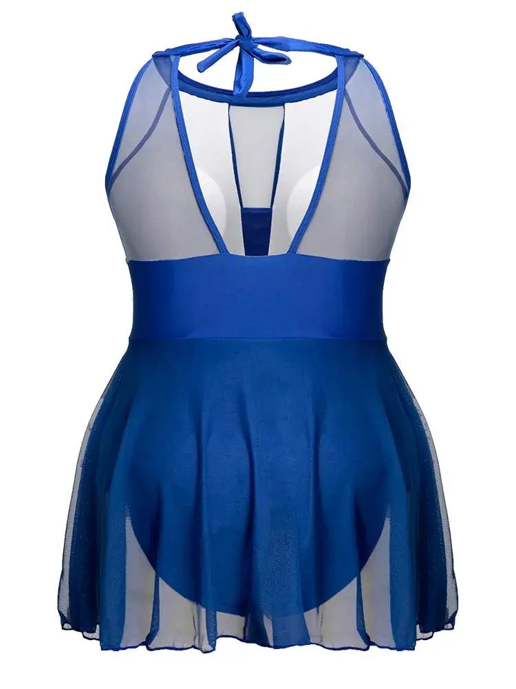 Knotted Back Mesh Insert Halter Swim Dress
