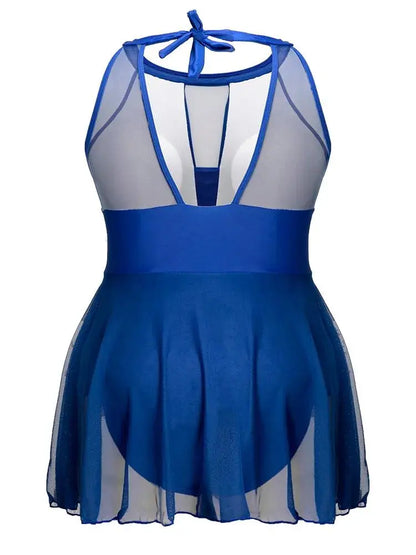 Knotted Back Mesh Insert Halter Swim Dress