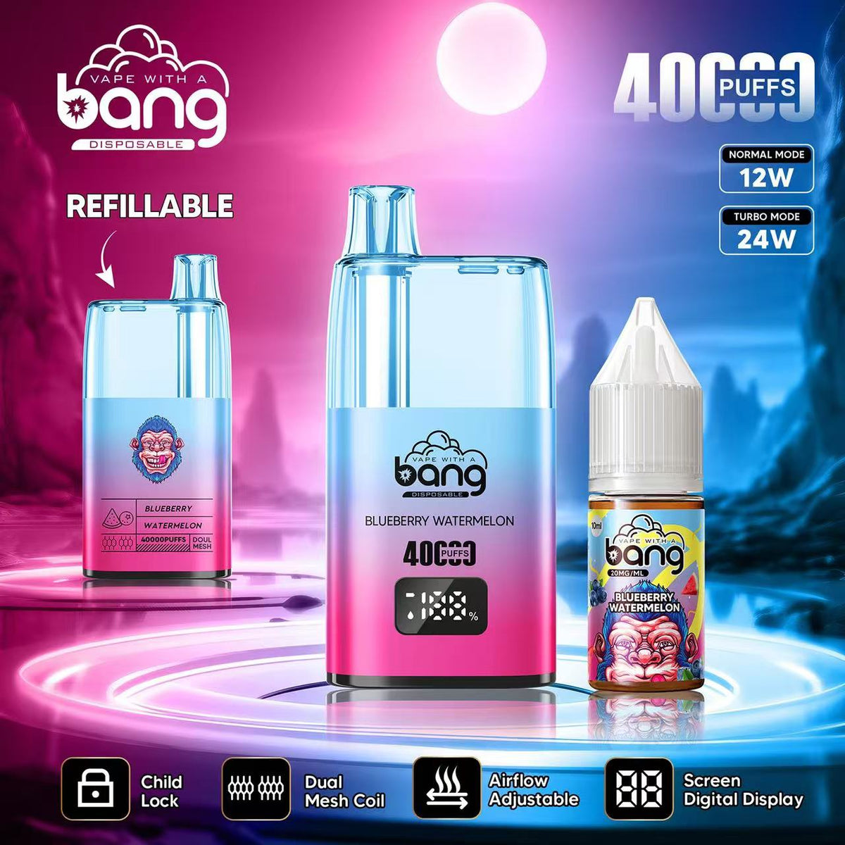 Bang 40000 40K Puffs LED Digital Display Screen Refillable Oil Vape