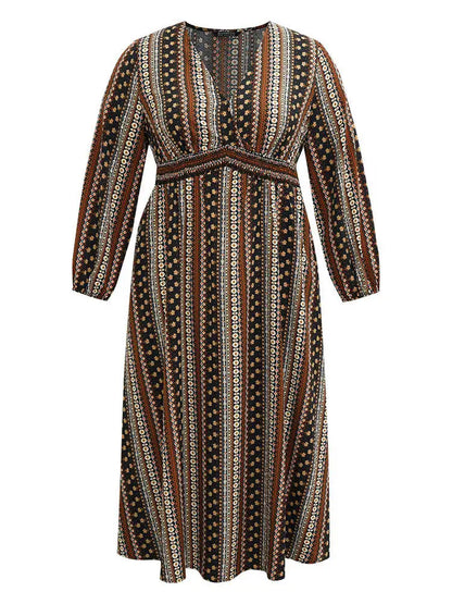 Bandana Print Wrap Shirred Dress