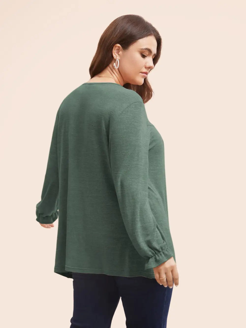 Round Neck Heather Pleated T-Shirt
