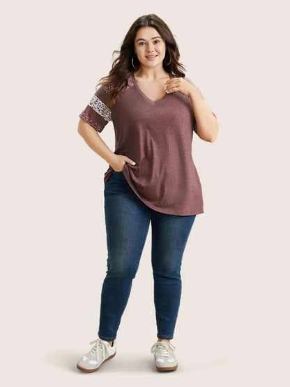 Ditsy Floral Colorblock Contrast Raglan Sleeve T-Shirt