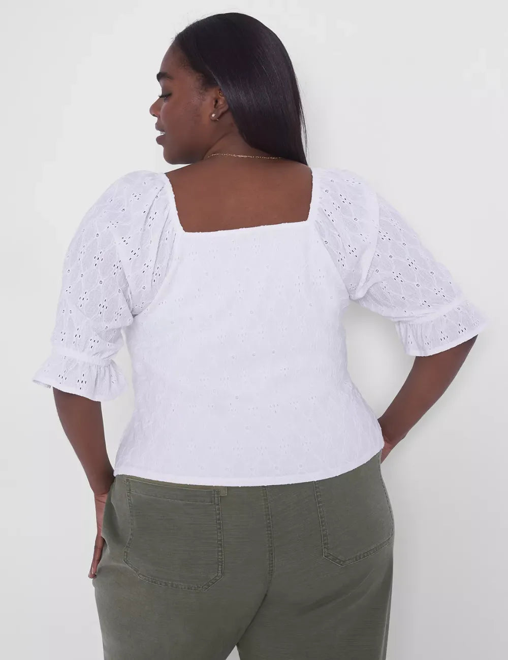 Crop Drawcord-Detail Eyelet Top