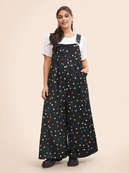 Painted Polka Dot Adjustable Straps Jumpsuit