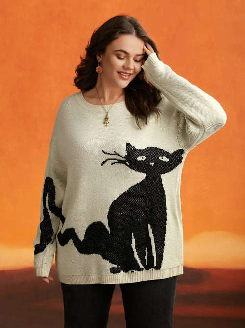 Mystic Cat Knit Crew Neck Pullover