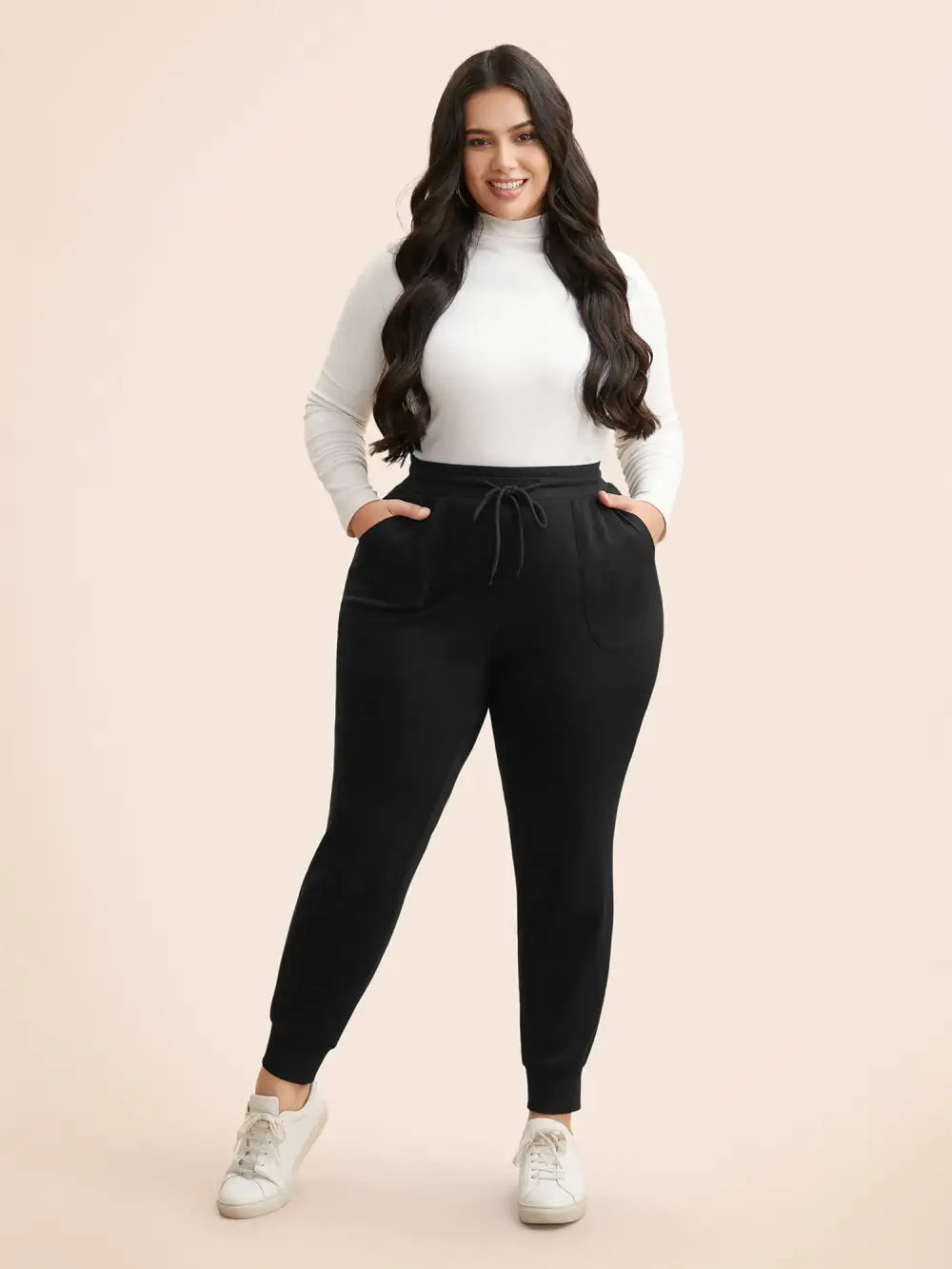 Plain Drawstring Medium Stretch Pants