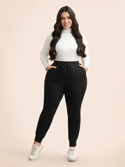 Plain Drawstring Medium Stretch Pants
