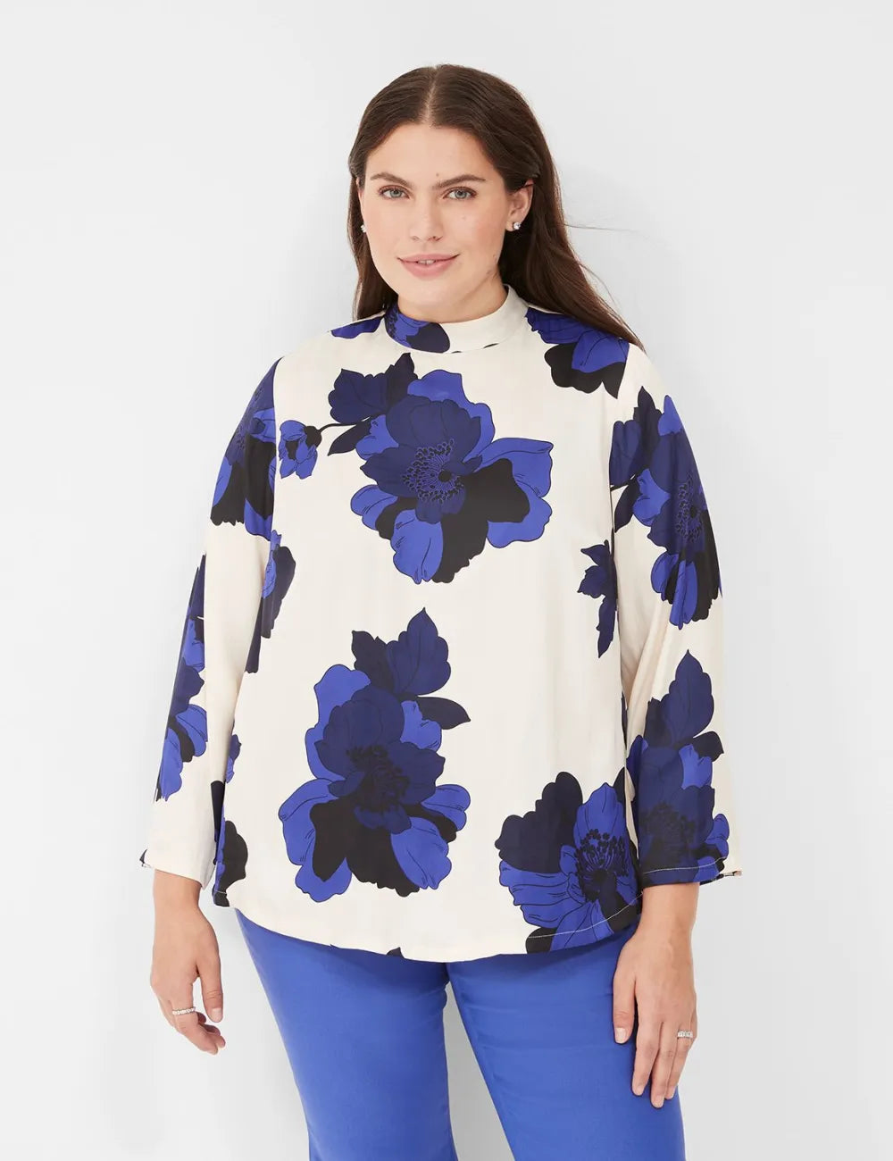 Satin Long-Sleeve Mock-Neck Top