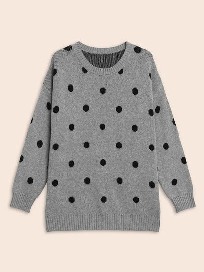 Polka Dot Drop Shoulder Sleeve Pullover