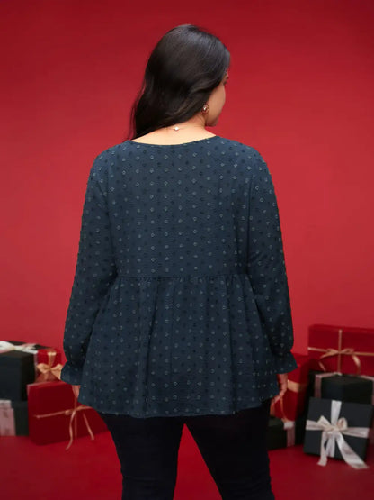 Textured Dot Elastic Cuffs A-Line Blouse