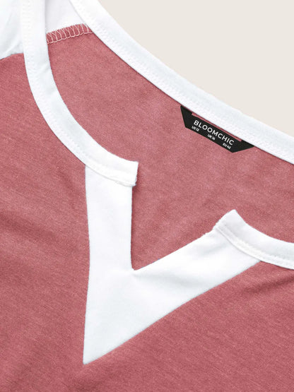 Colorblock Contrast Notched Raglan Sleeve T-Shirt