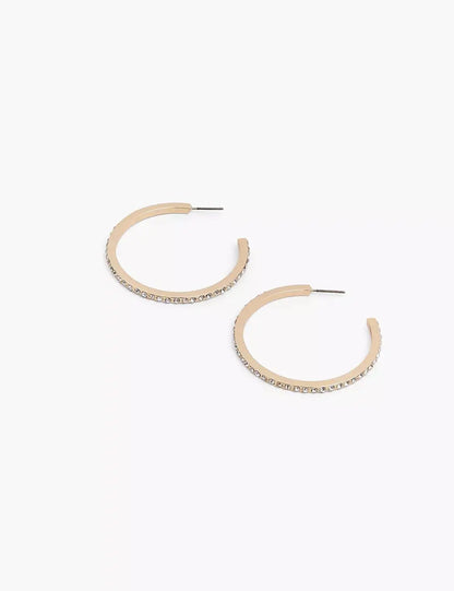 Pave Hoop Earrings Layered In Real Gold Or Silver