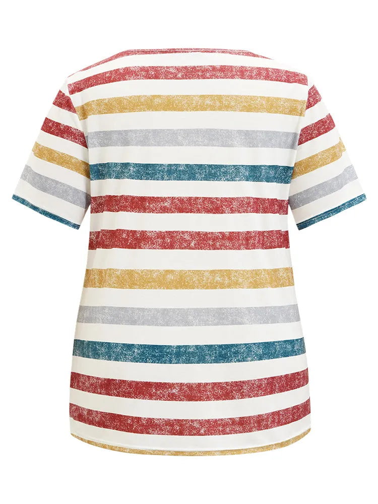 Striped Contrast V Neck T-shirt