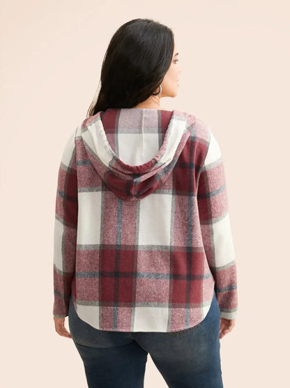 Brushed Fabric Plaid Hooded Sweatshirt