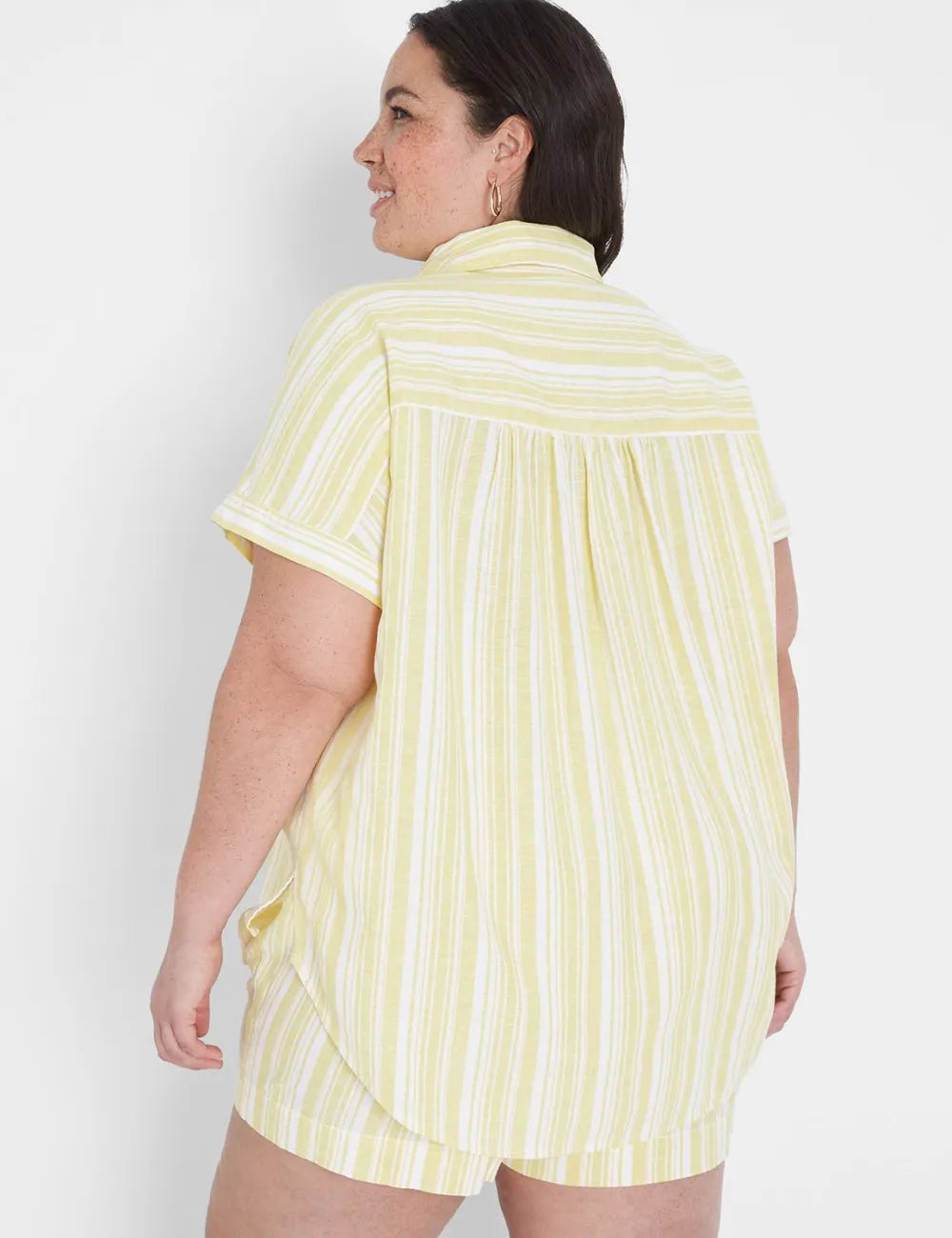 Short-Sleeve Collared Popover Top