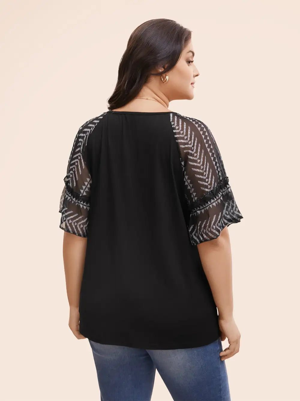 Boho Print Patchwork Raglan Sleeve T-Shirt