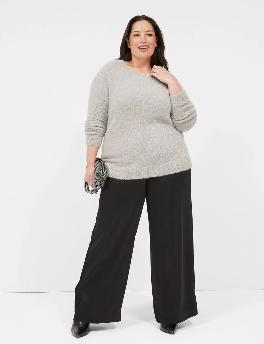 Lurex Crew-Neck Eyelash Sweater