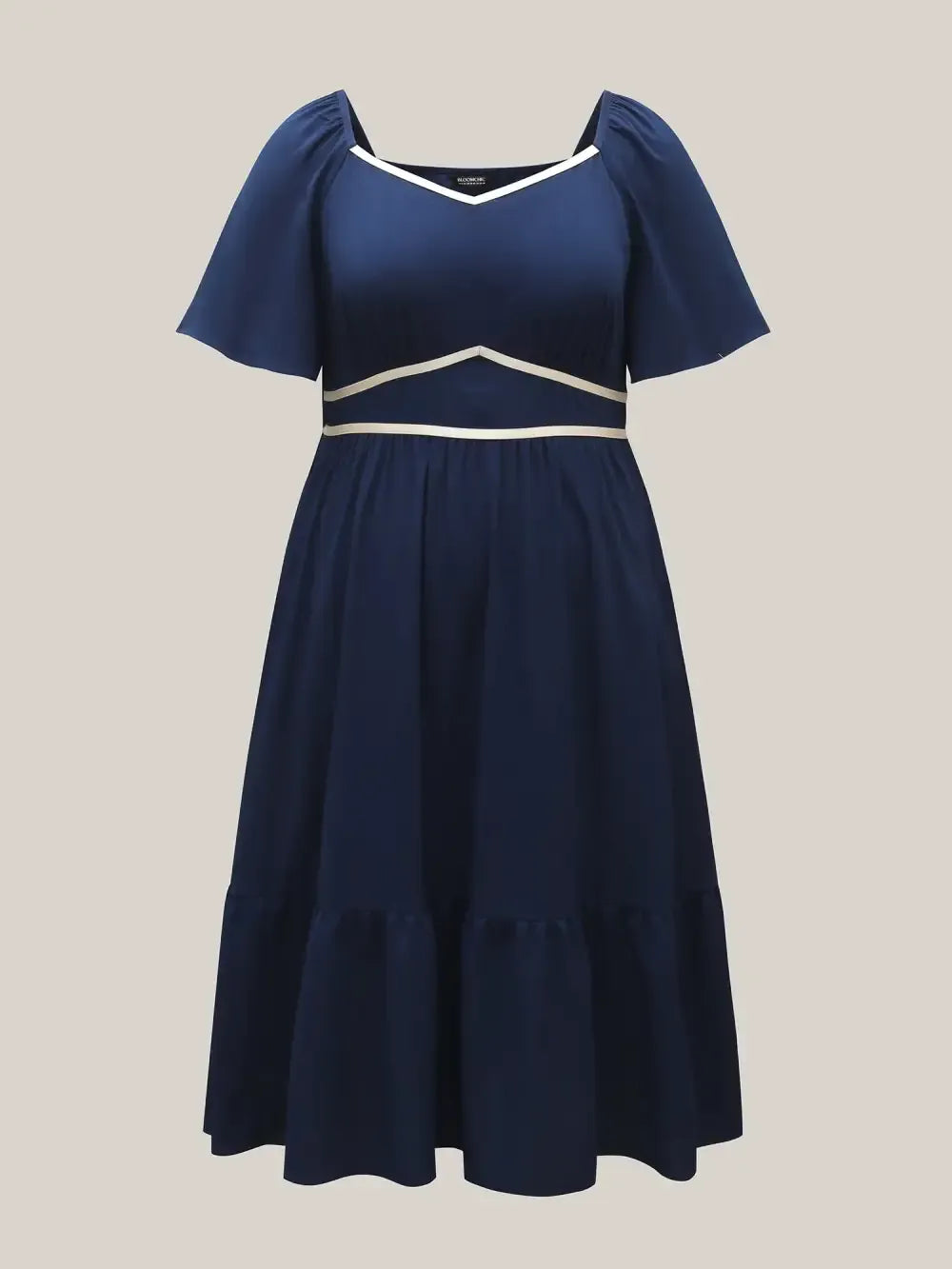 Textured Stretchy Waist Milkmaid Style Midi Dress