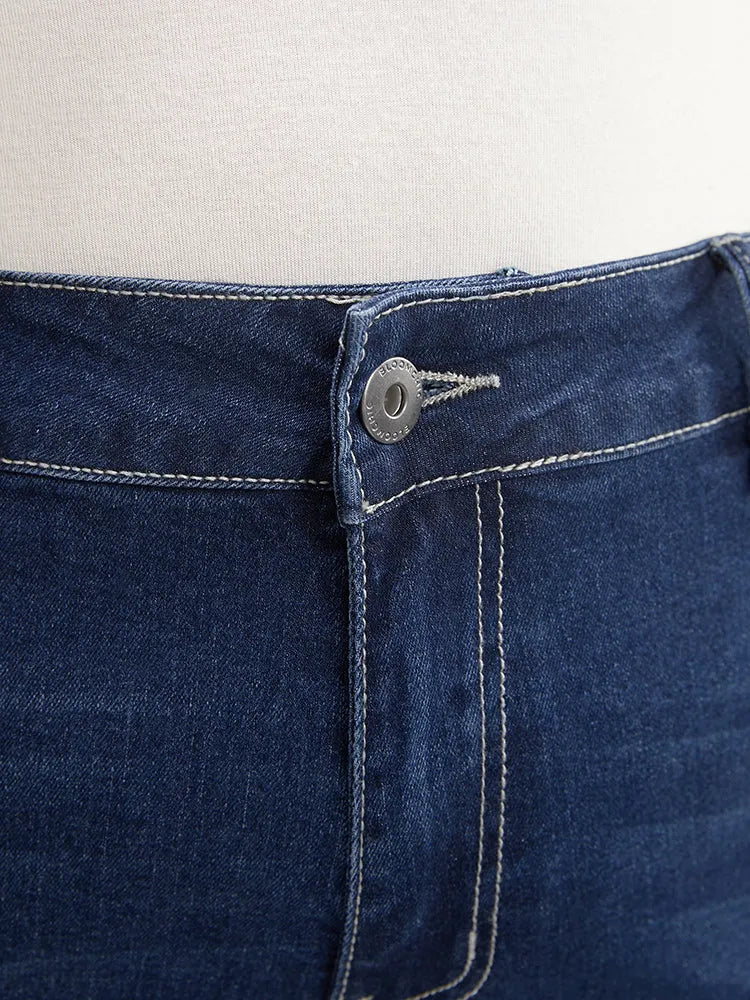 Very Stretchy High Rise Dark Wash Denim Shorts