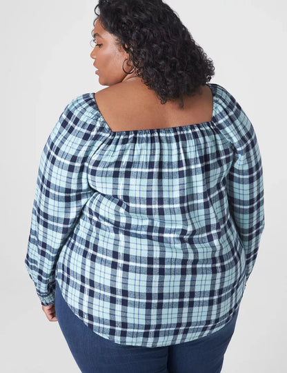 Classic Square-Neck Plaid Top