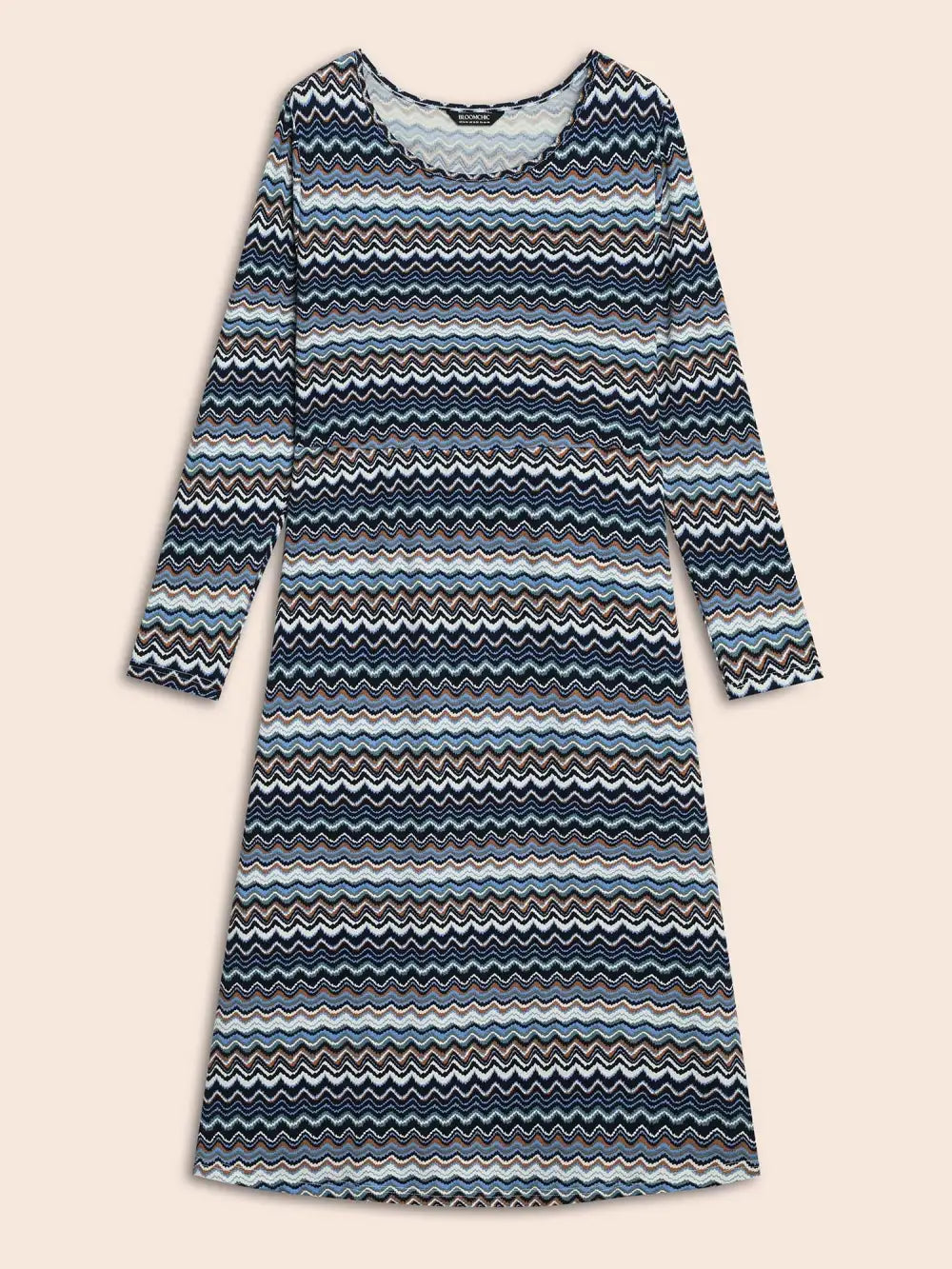 Contrast Striped Crew Neck Midi Knit Dress