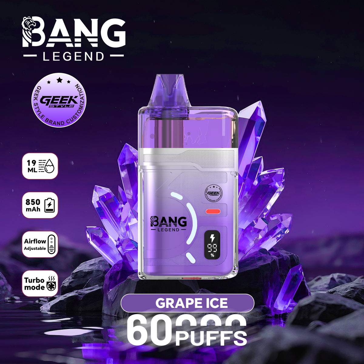 Bang Legend Geek 60000 60K Puffs Airflow Adjustable & Turbo Mode Disposable Vape
