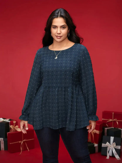Textured Dot Elastic Cuffs A-Line Blouse