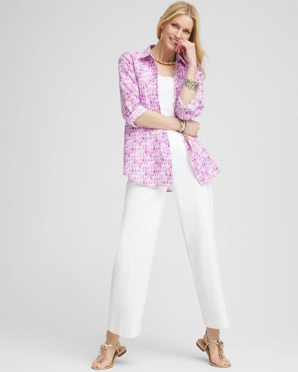 No IronTM Geometric Linen Shirt