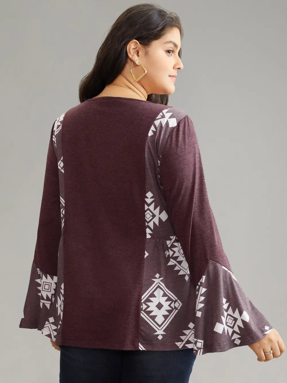 Floral Print Bell Sleeve V Neck T-Shirt